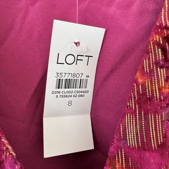 Loft Shimmer Floral Velvet Faux Wrap Dress Size 8 Purple Pink Gold - Picture 9 of 11
